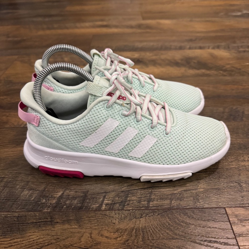 Adidas Cloudfoam Girls 5Y Mint Pink Running Shoes Youth Sneakers Women 6.5